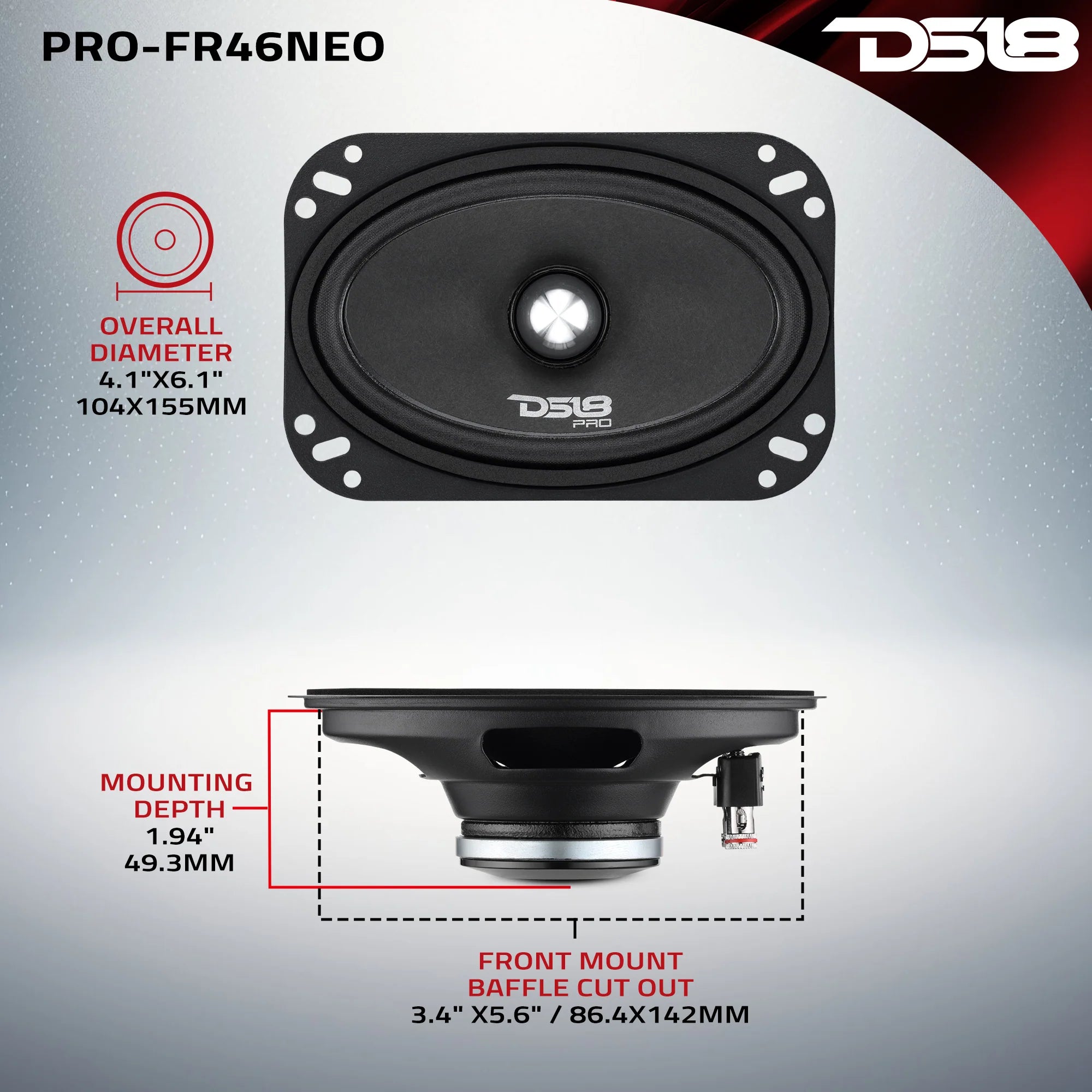 DS18 PRO-FR46NEO 4"x6" 150W RMS Neodymium Full Range Bullet Loudspeaker (Single)