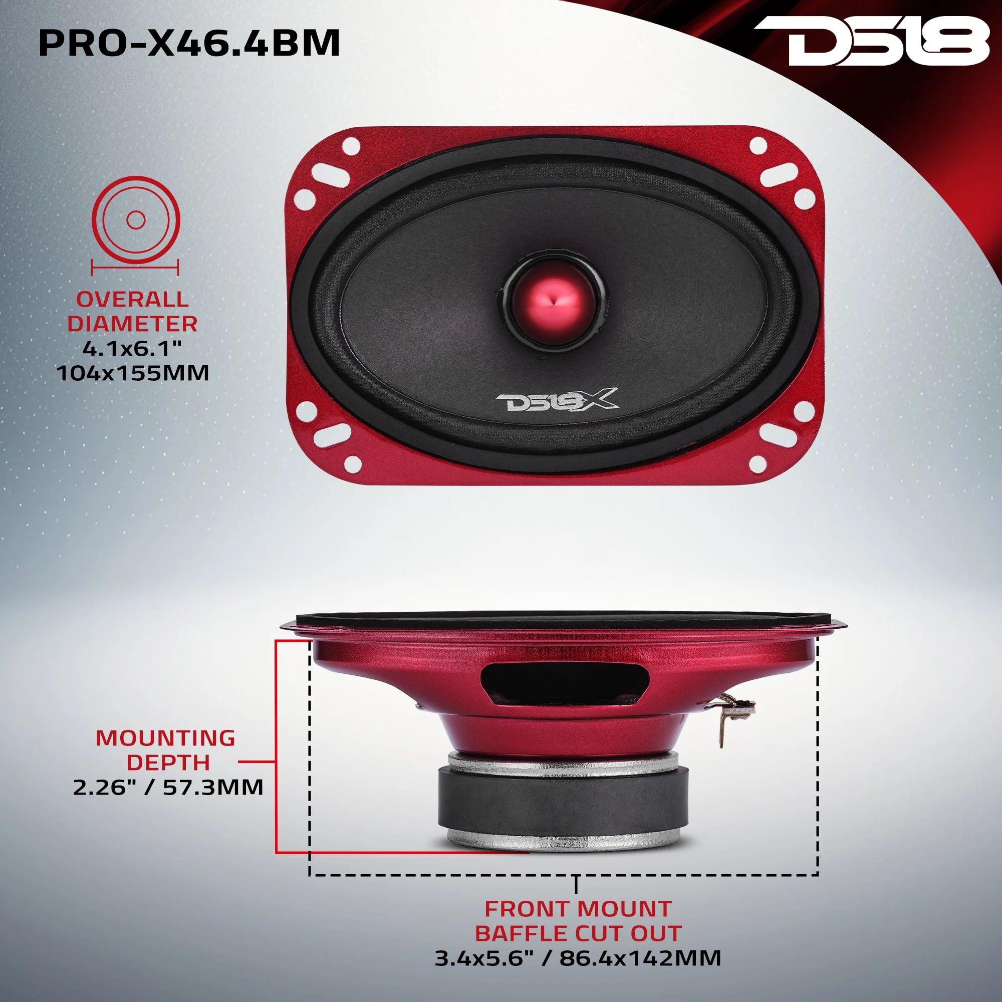 DS18 PRO-X46.4BM 4"x6" 100W RMS Midrange Speaker w/ Bullet (Single)