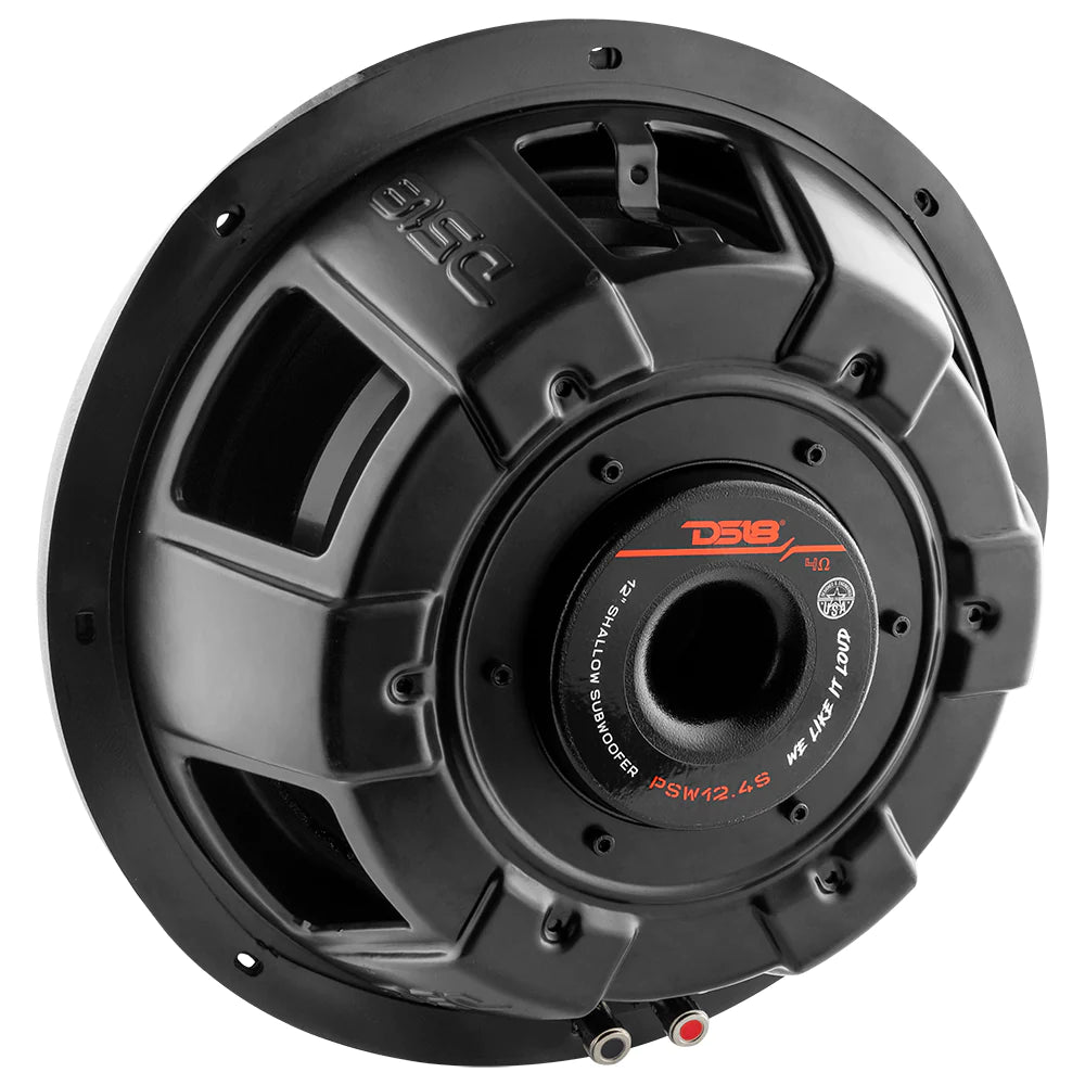 DS18 PS Shallow Mount Water Resistant Subwoofer 600 Watts RMS Svc 4 Ohm Black 12