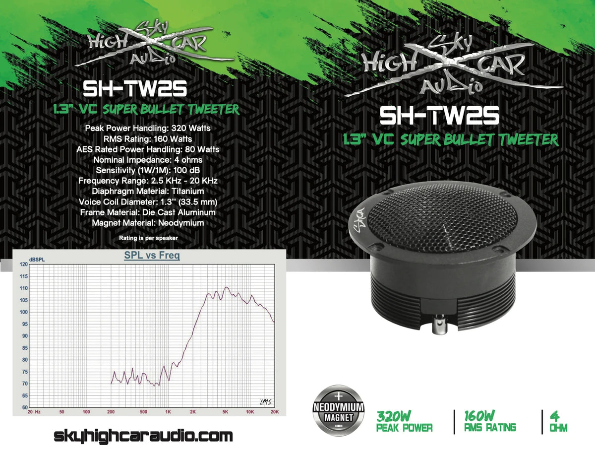 Sky High Car Audio SHCA-SH-TW2S-2 | 1.3-inch Pro Audio TW2S Neo VC Bullet Tweeters 4 ohm (Pair)