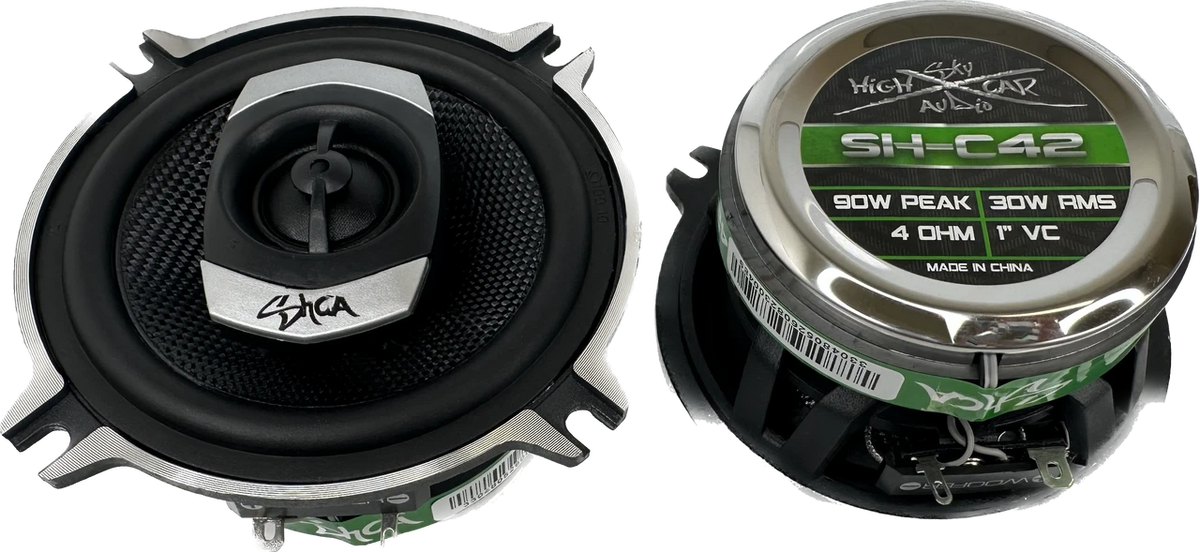 Sky High CarAudio SHCA-C42 | 4-inch 2-way Coaxial Speakers With Glass Fiber Cone and Pivoting Tweeter (Pair)
