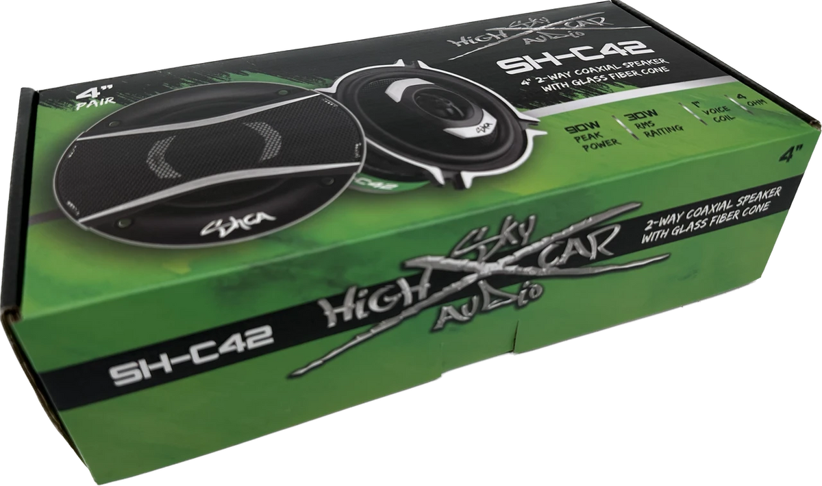 Sky High CarAudio SHCA-C42 | 4-inch 2-way Coaxial Speakers With Glass Fiber Cone and Pivoting Tweeter (Pair)