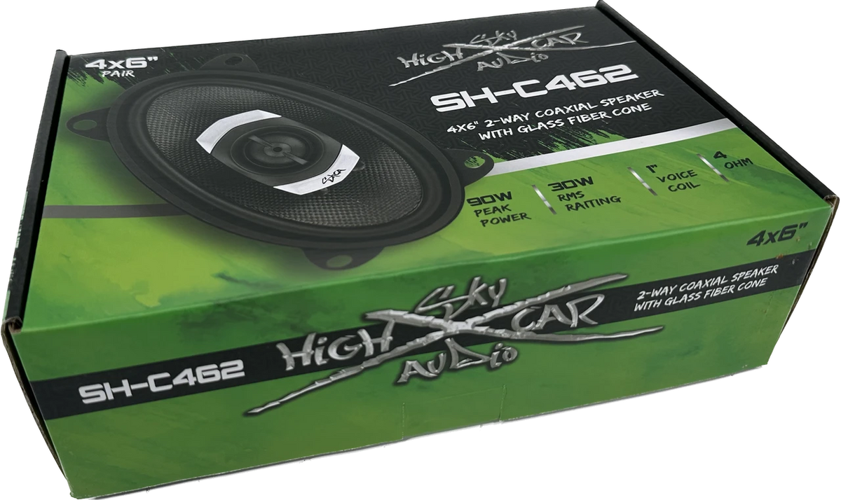 Sky High Car Audio SHCA-C462 | 4x6-inch 2-way Coaxial Speakers With Glass Fiber Cone and Pivoting Tweeter (Pair)