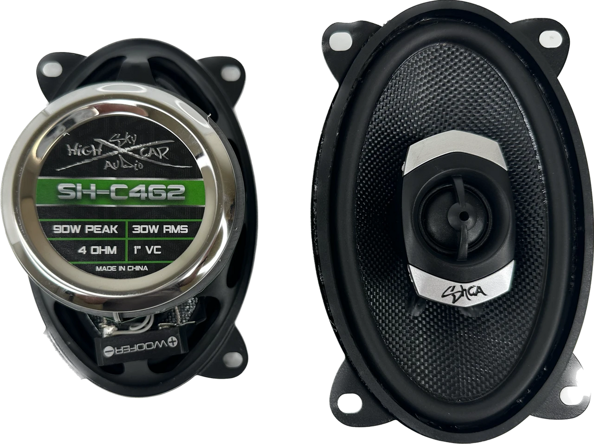 Sky High Car Audio SHCA-C462 | 4x6-inch 2-way Coaxial Speakers With Glass Fiber Cone and Pivoting Tweeter (Pair)