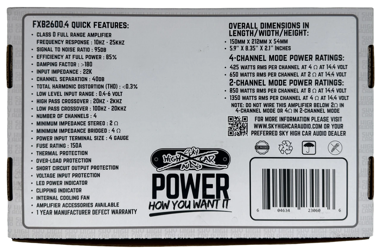 Sky High Car Audio FXB 2600.4 | 4-Channel Amplifier