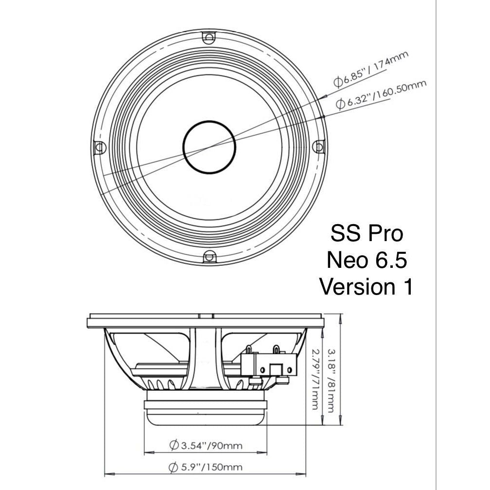 Supreme Sounds Pro Neo 6.5" 250W RMS Midrange Speaker 4-Ohm (Single)