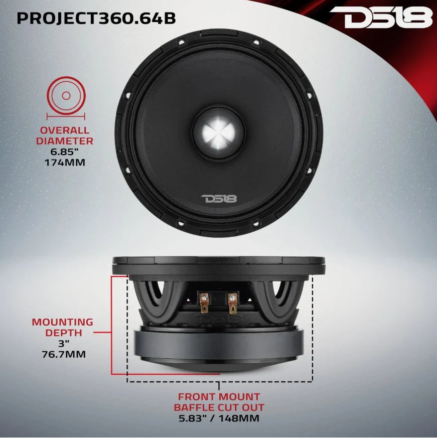DS18 PROJECT 360 | 6.5" 300W RMS Midrange Speaker w/ Bullet (Single)