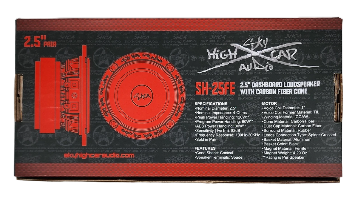 Sky High Car Audio SH-25FE | 2.5-inch Loudspeaker with Carbon Fiber Cone (Pair)