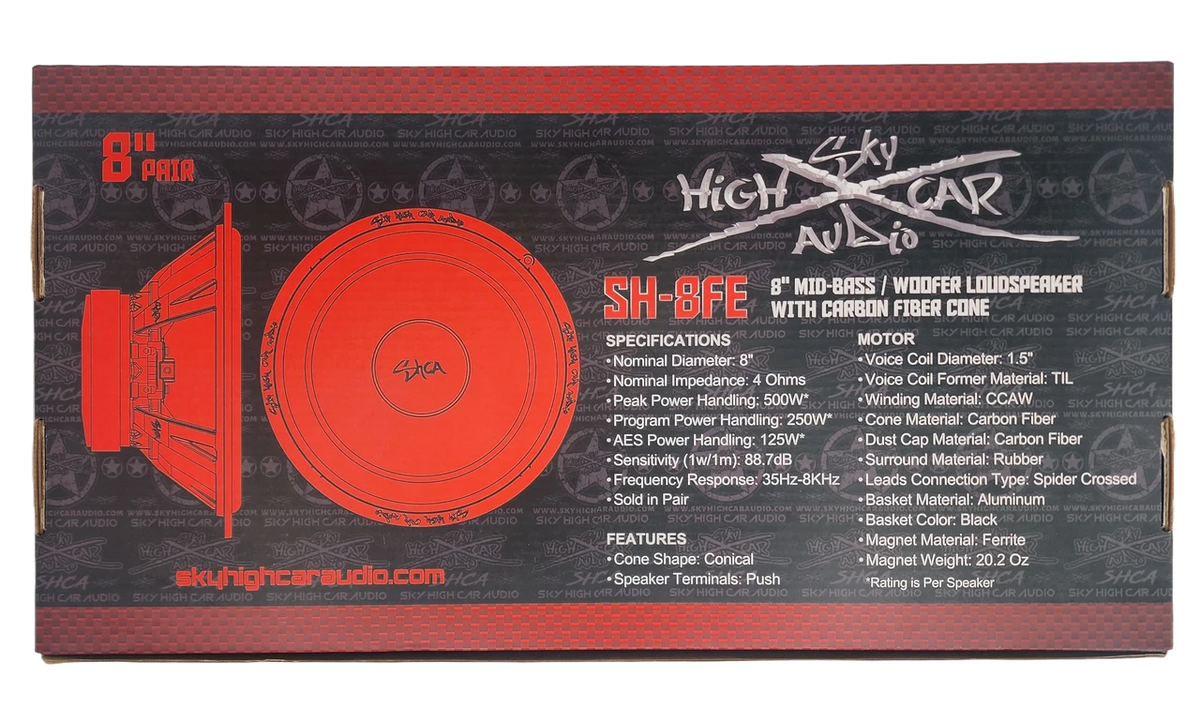Sky High Car Audio SH-8FE | 8-inch Mid Woofer  w/ Carbon Fiber Cone (Pair)