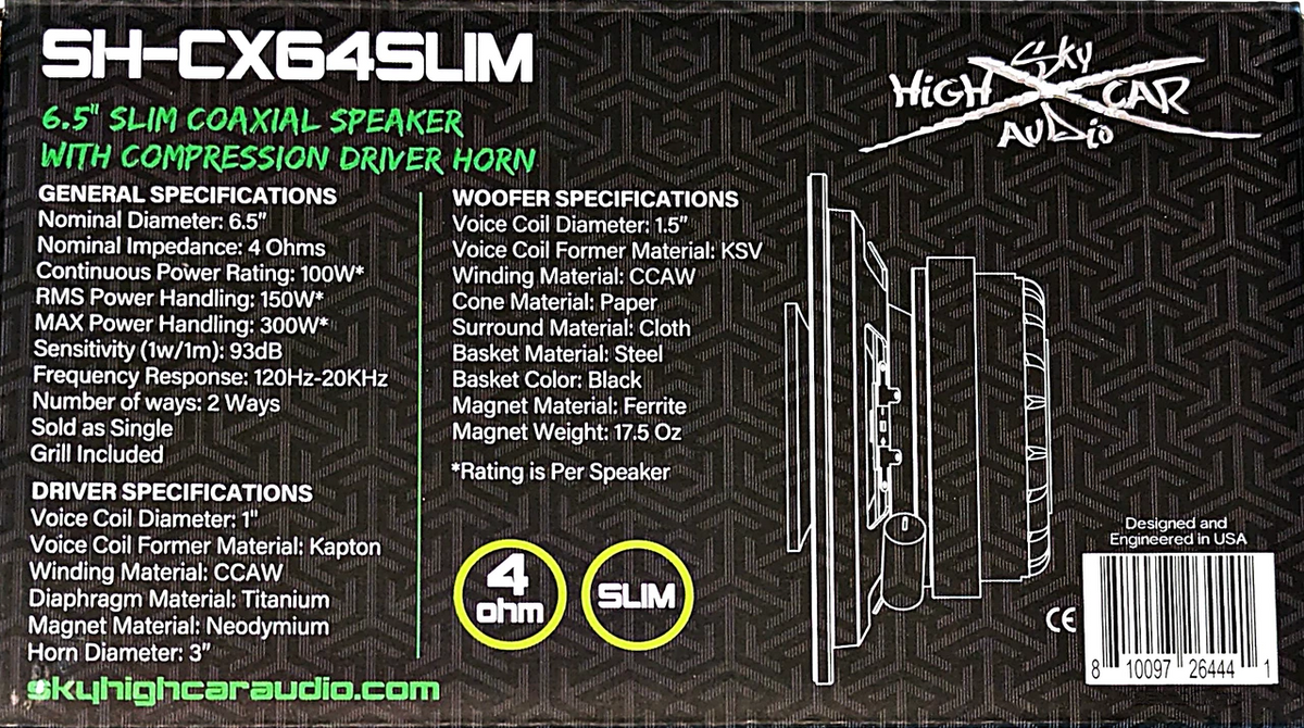 Sky High Car Audio SH-CX64SLIM | 6.5-inch Slim Coaxial Speaker With Compression Driver Horn
