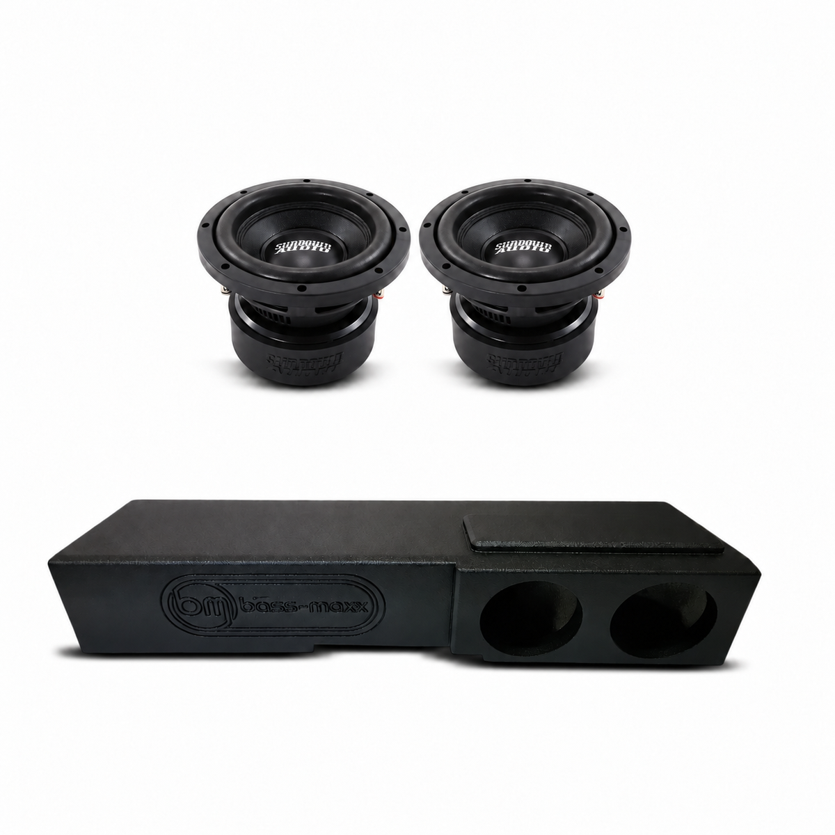 (2) Sundown Audio E8 & Chevy 07-18/Ford 09-26 Dual 8" Subwoofer Box Combo