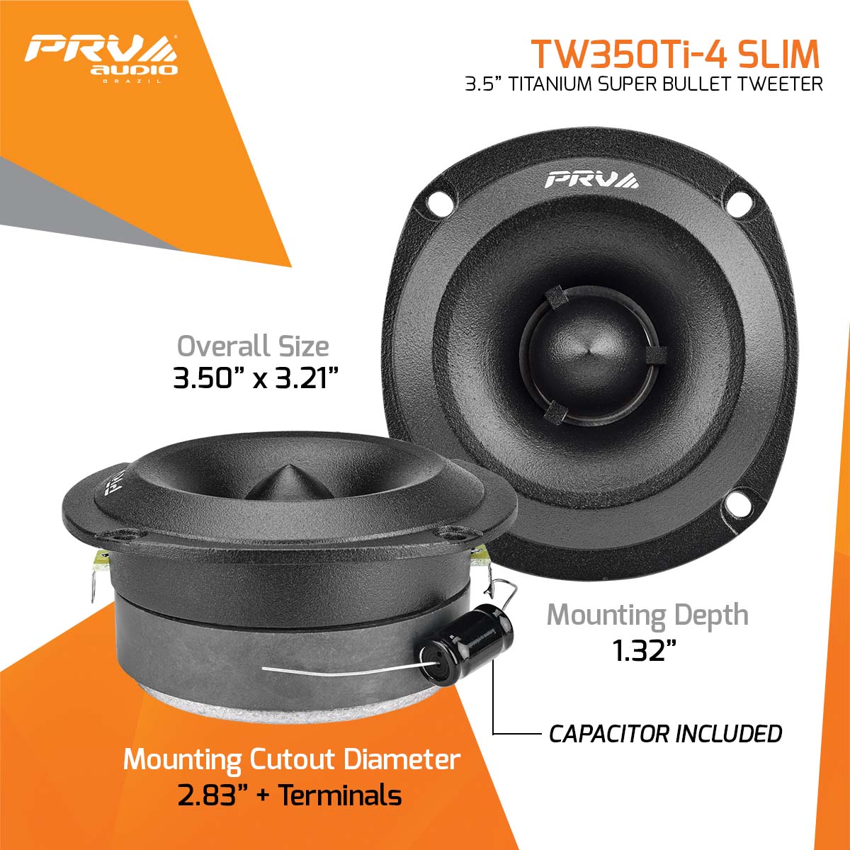 PRV Audio TW350Ti-4 SLIM 3.5" 120W RMS Super Bullet Tweeters (Pair)