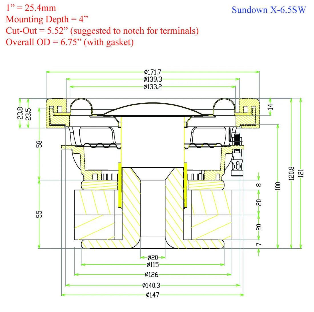 Sundown Audio X6.5 v.2 6.5" 400W RMS Subwoofer DVC 4-Ohm