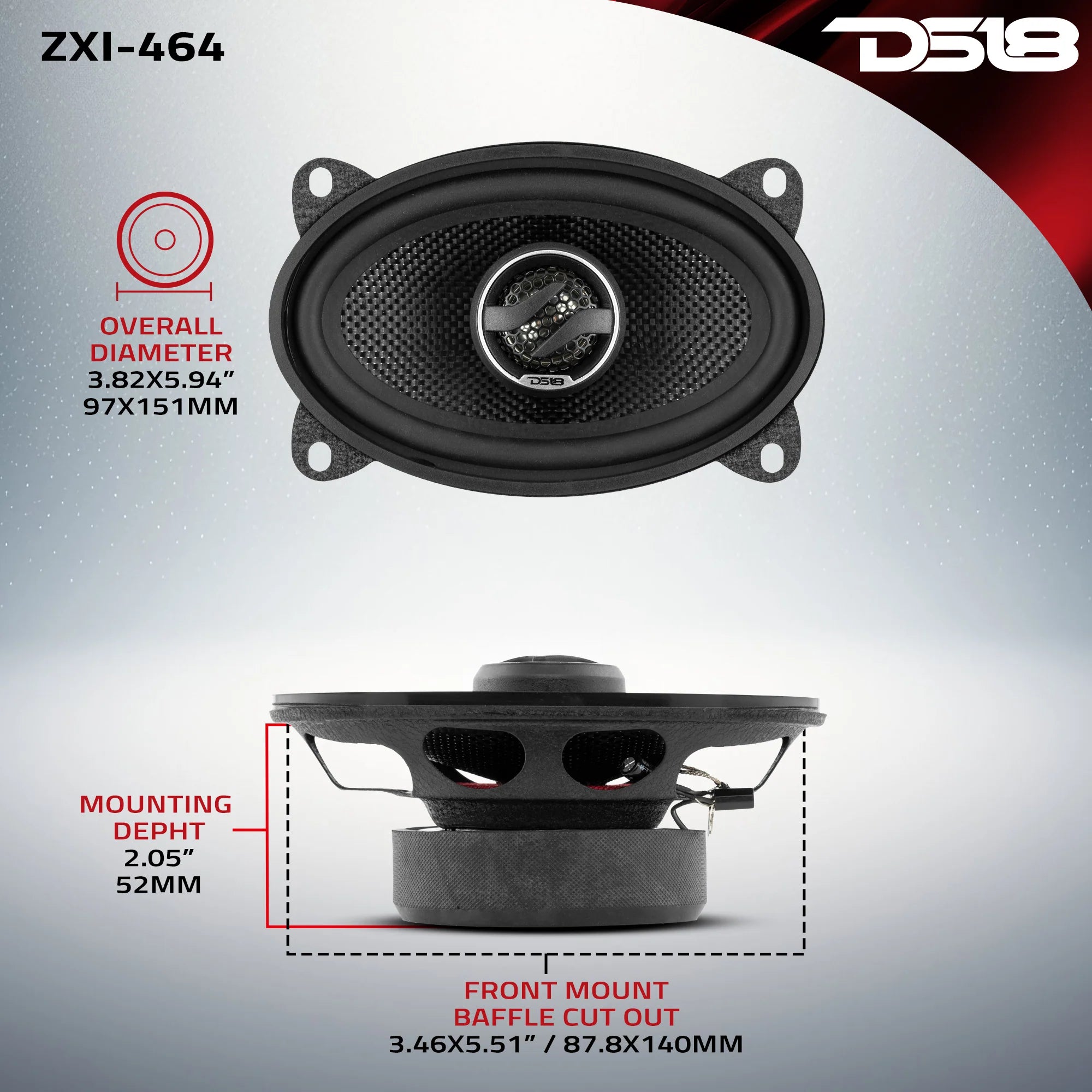 DS18 ZXI-464 4"x6" 2-Way Coaxial Speakers w/ Kevlar Cone (Pair)