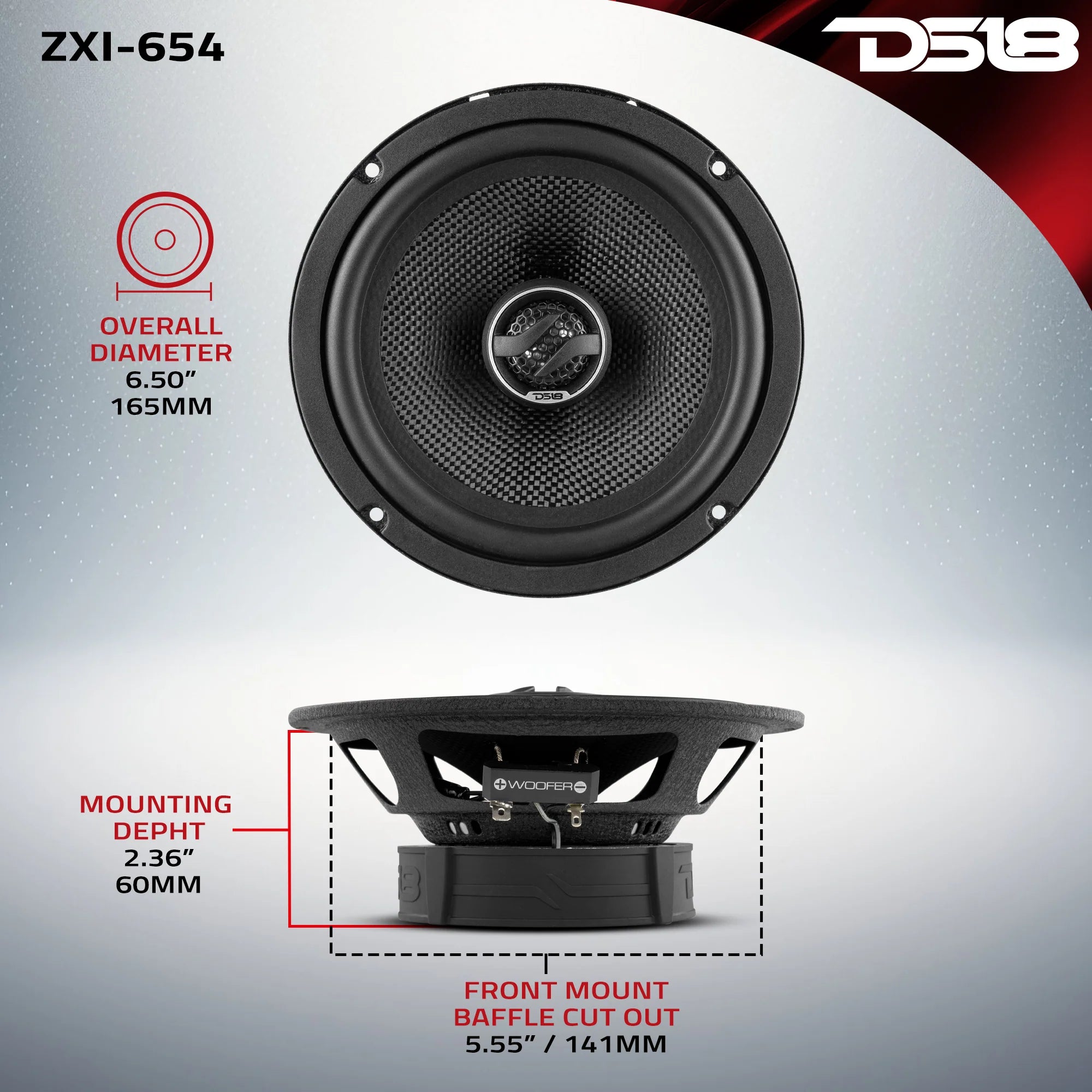 DS18 ZXI-654 6.5" 2-Way Coaxial Speakers w/ Kevlar Cone (Pair)