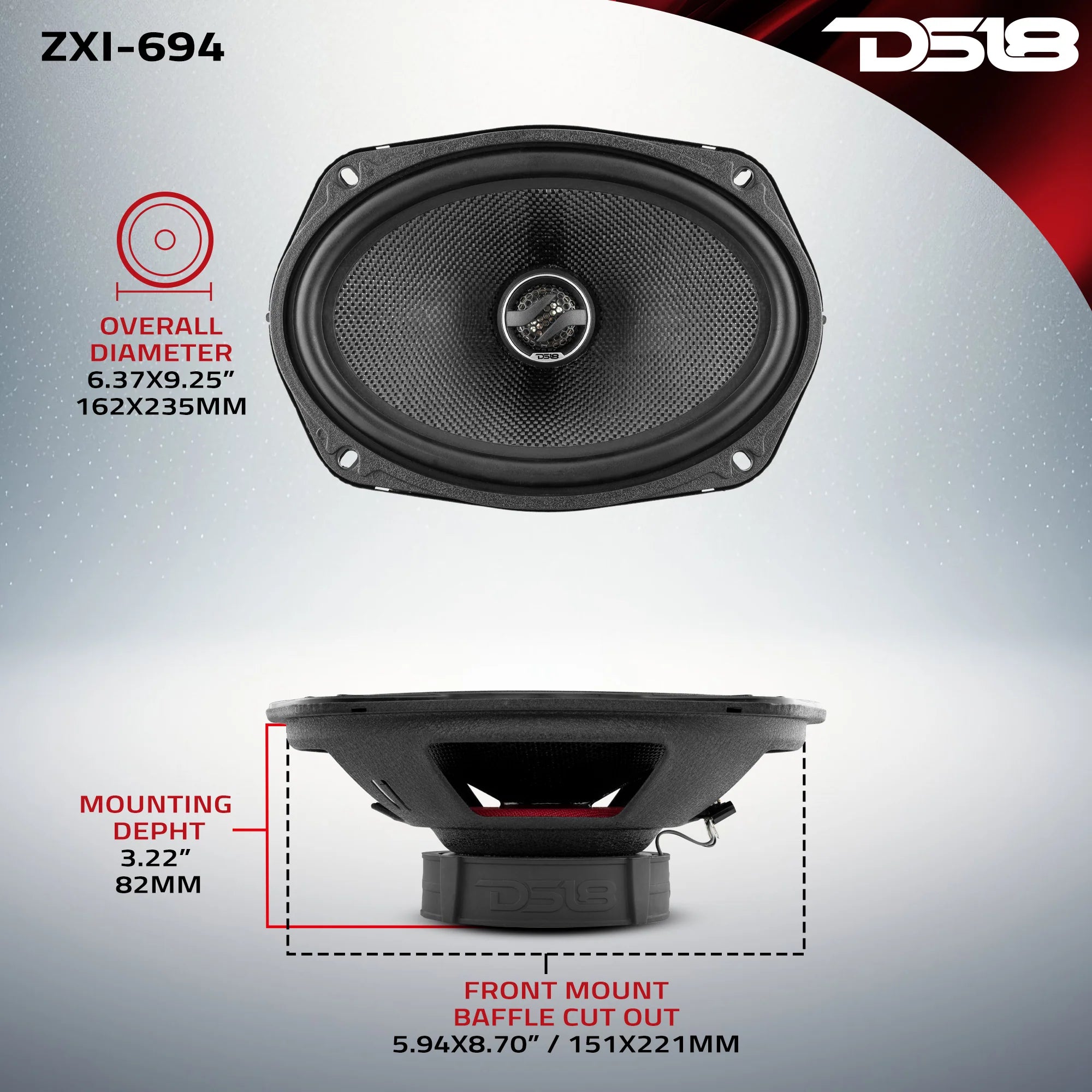 DS18 ZXI-694 6"x9" 2-Way Coaxial Speakers w/ Kevlar Cone (Pair)