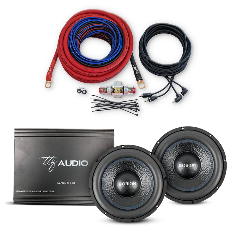 Bass Package - (2) 12" Orion Subwoofers w/ 4 500W RMS Monoblock Amplifier & 4G Amp Wire Kit