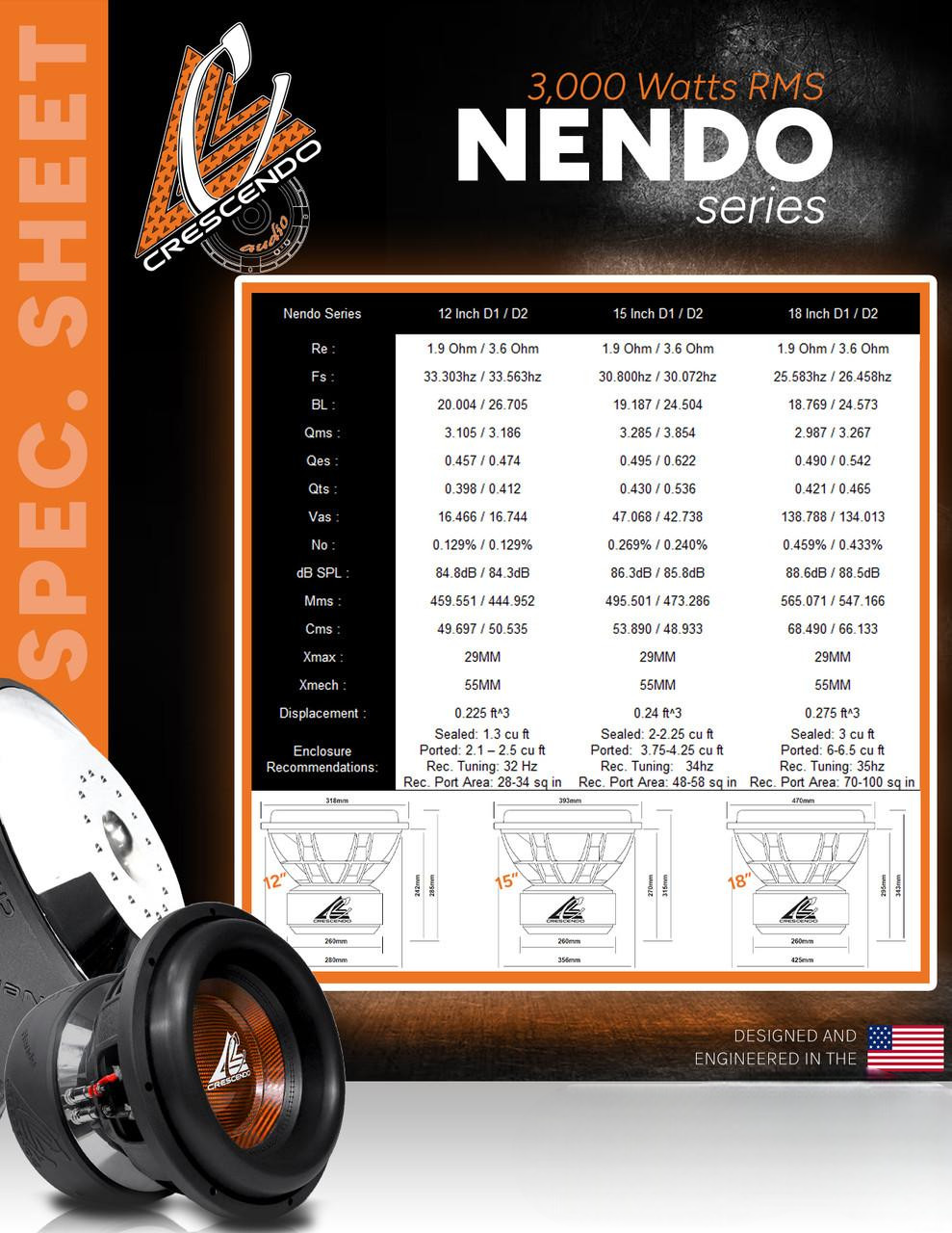 Crescendo Audio NENDO 12" 3000W RMS Subwoofer DVC