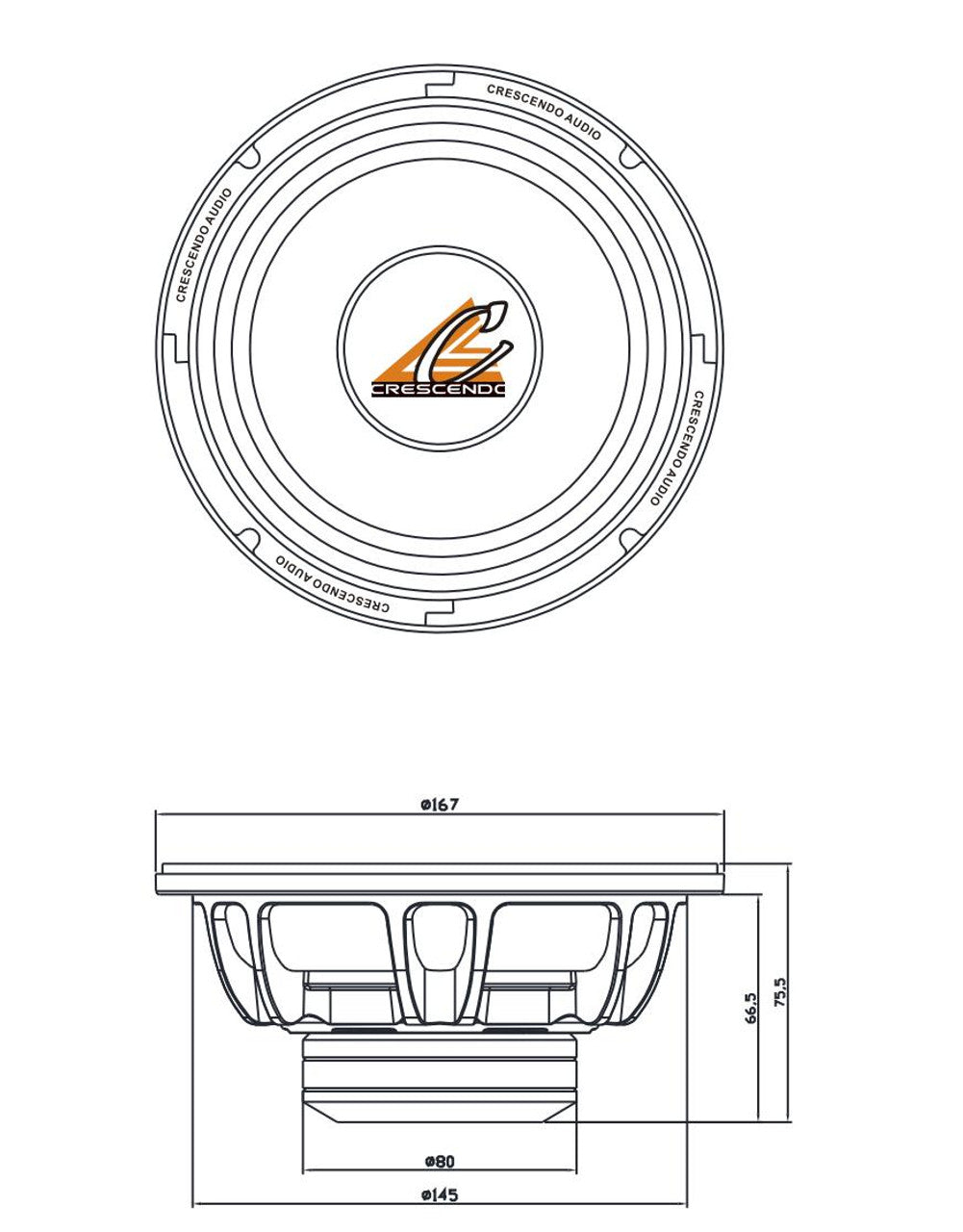 Crescendo Audio UN-65 6.5" 200W RMS Midrange Speaker 4-Ohm (Single)