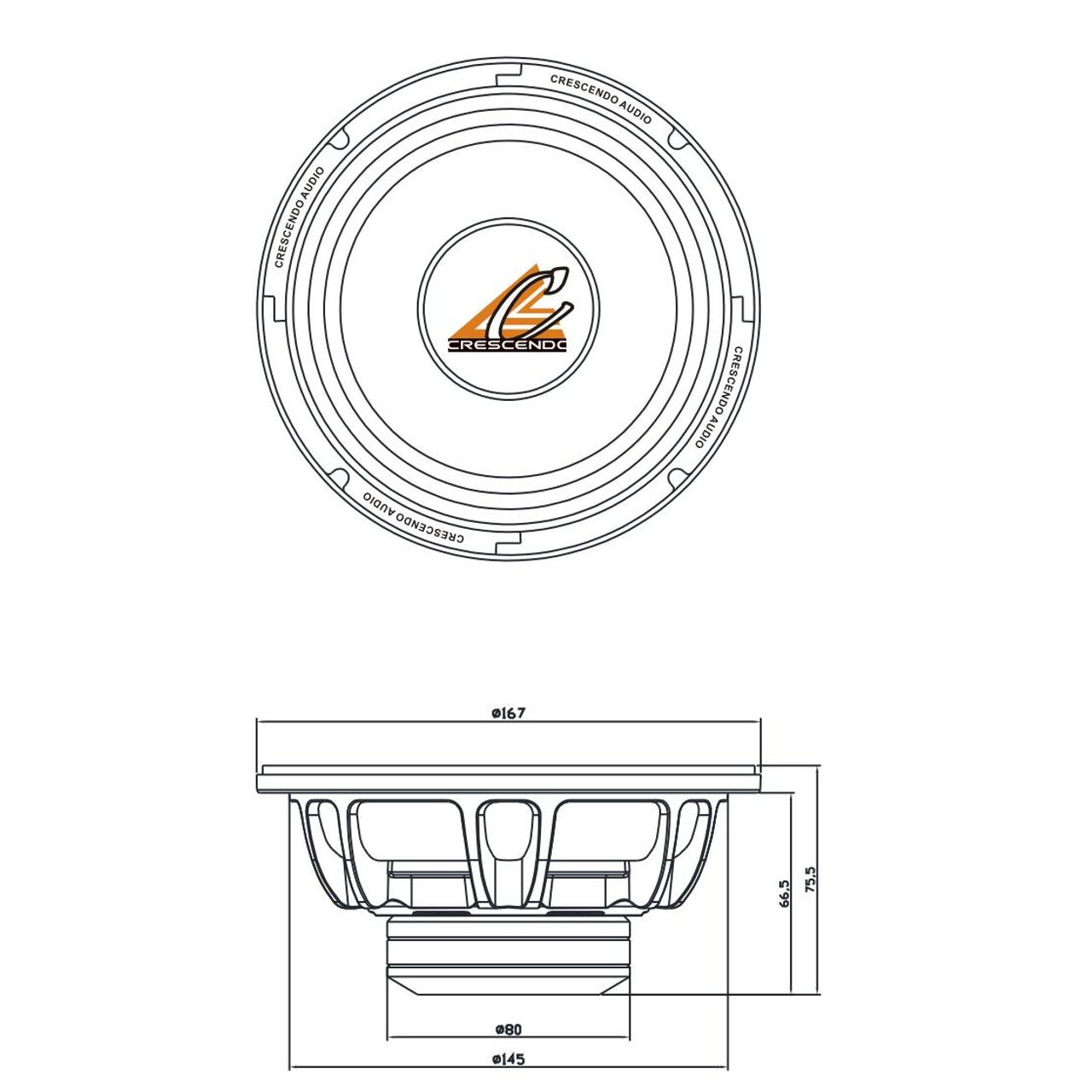 Crescendo Audio UN-65 6.5" 200W RMS Midrange Speaker 4-Ohm (Single)
