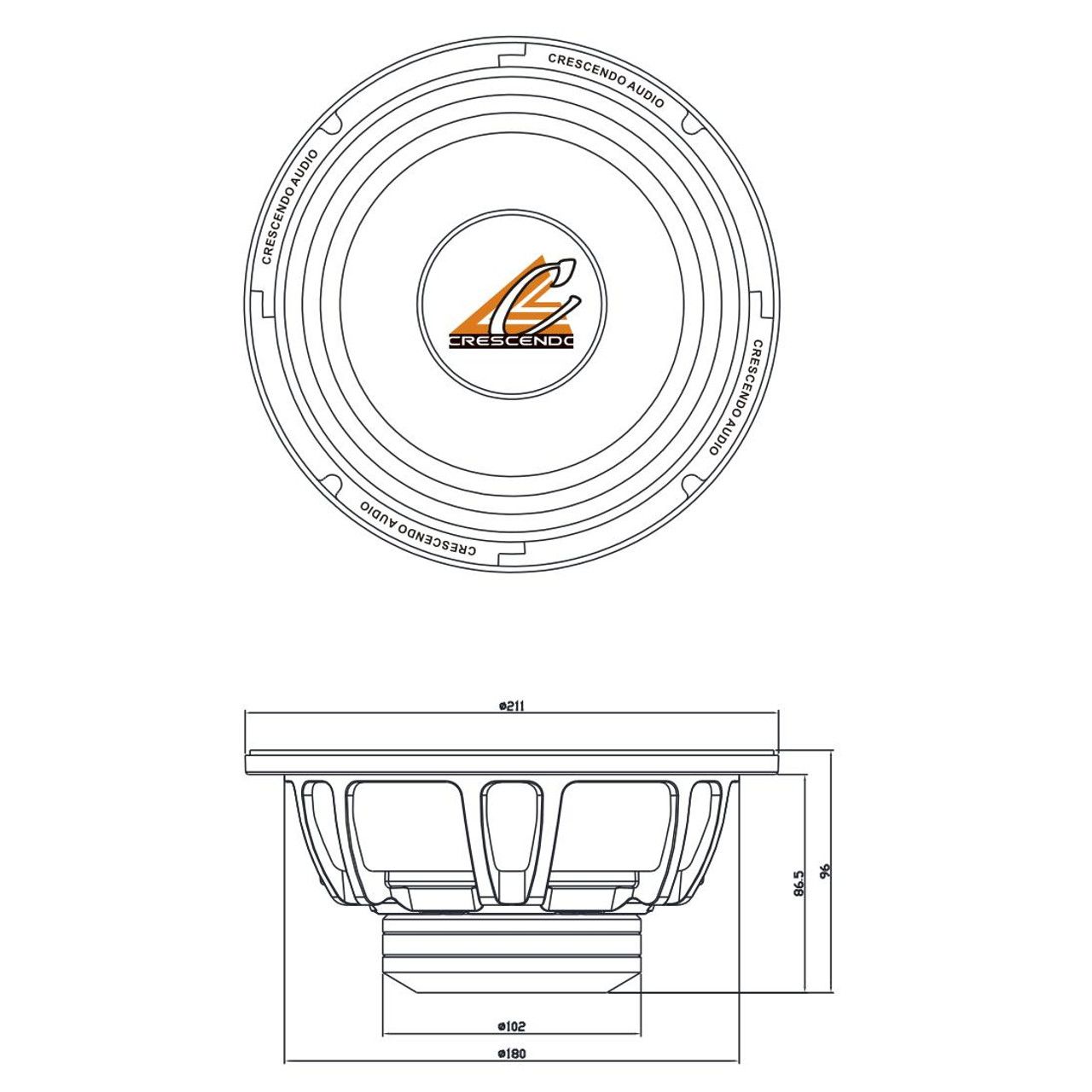 Crescendo Audio UN-8 8" 300W RMS Midrange Loudspeaker 4-Ohm (Single)