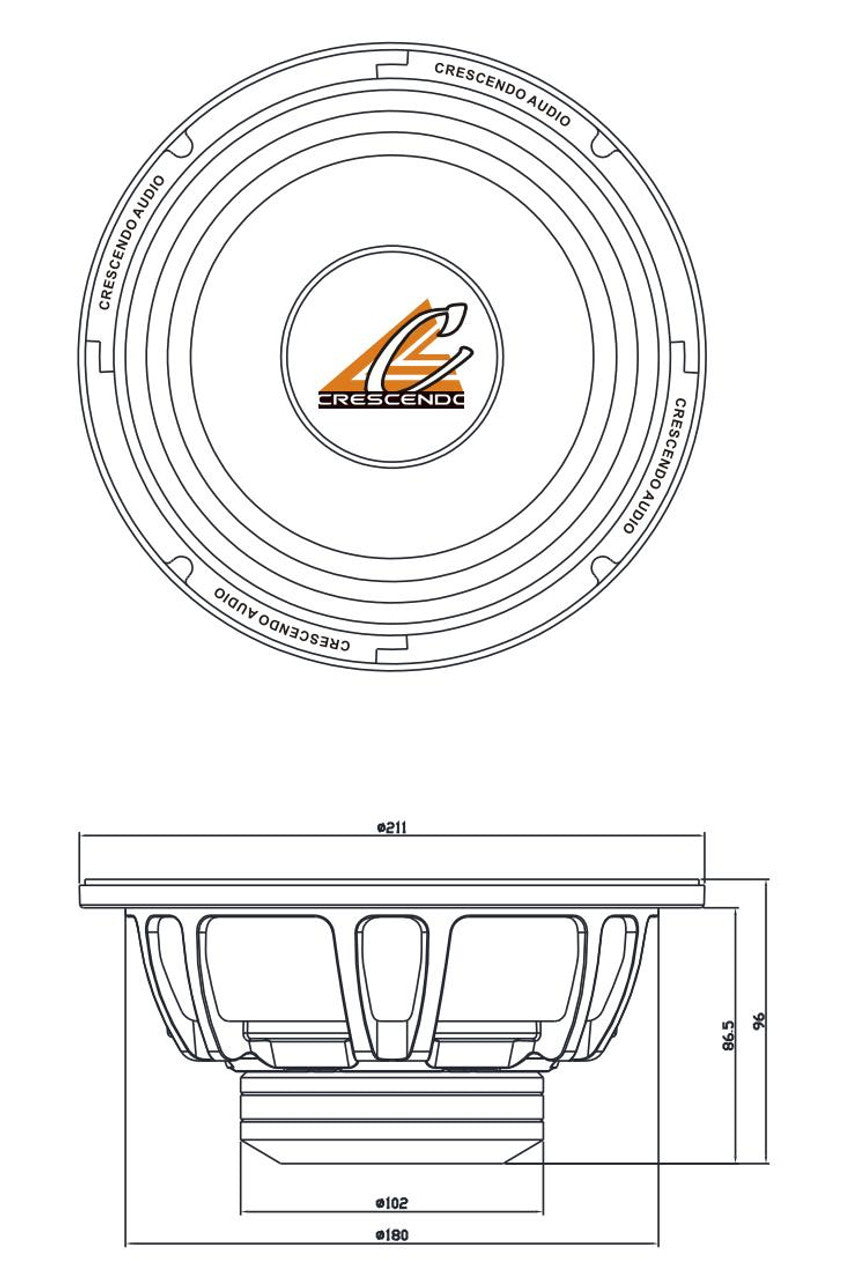 Crescendo Audio UN-8 8" 300W RMS Midrange Loudspeaker 4-Ohm (Single)