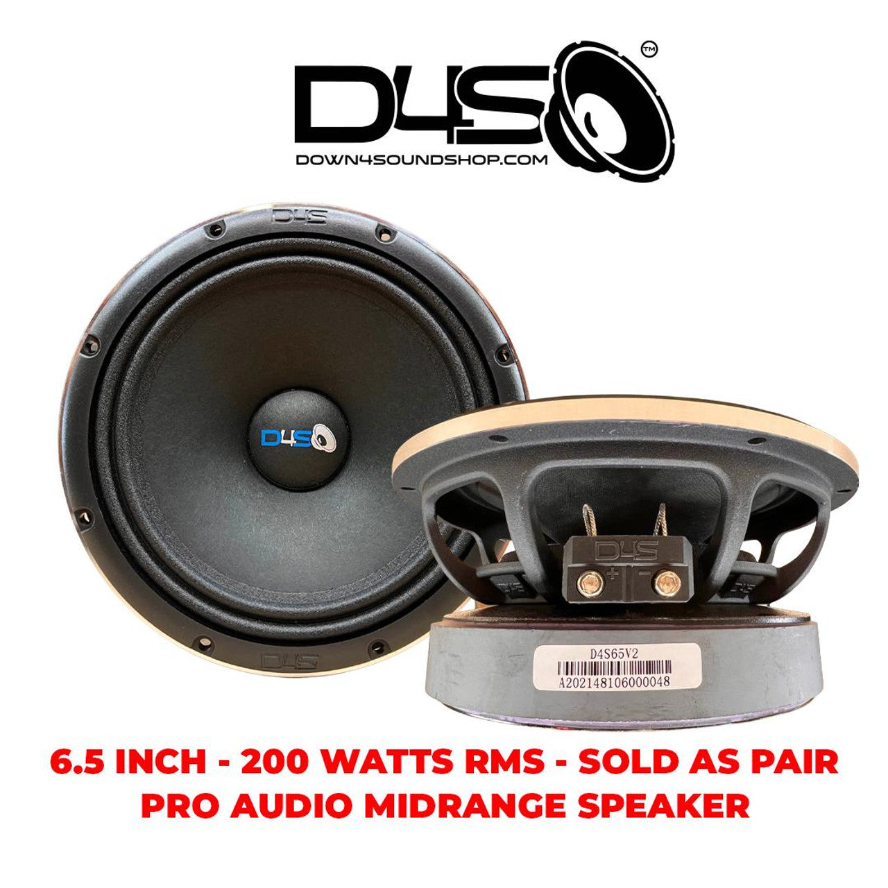 Down4Sound D4S-65 V2 6.5" 200W RMS Midrange Speakers 4-Ohm (Pair)