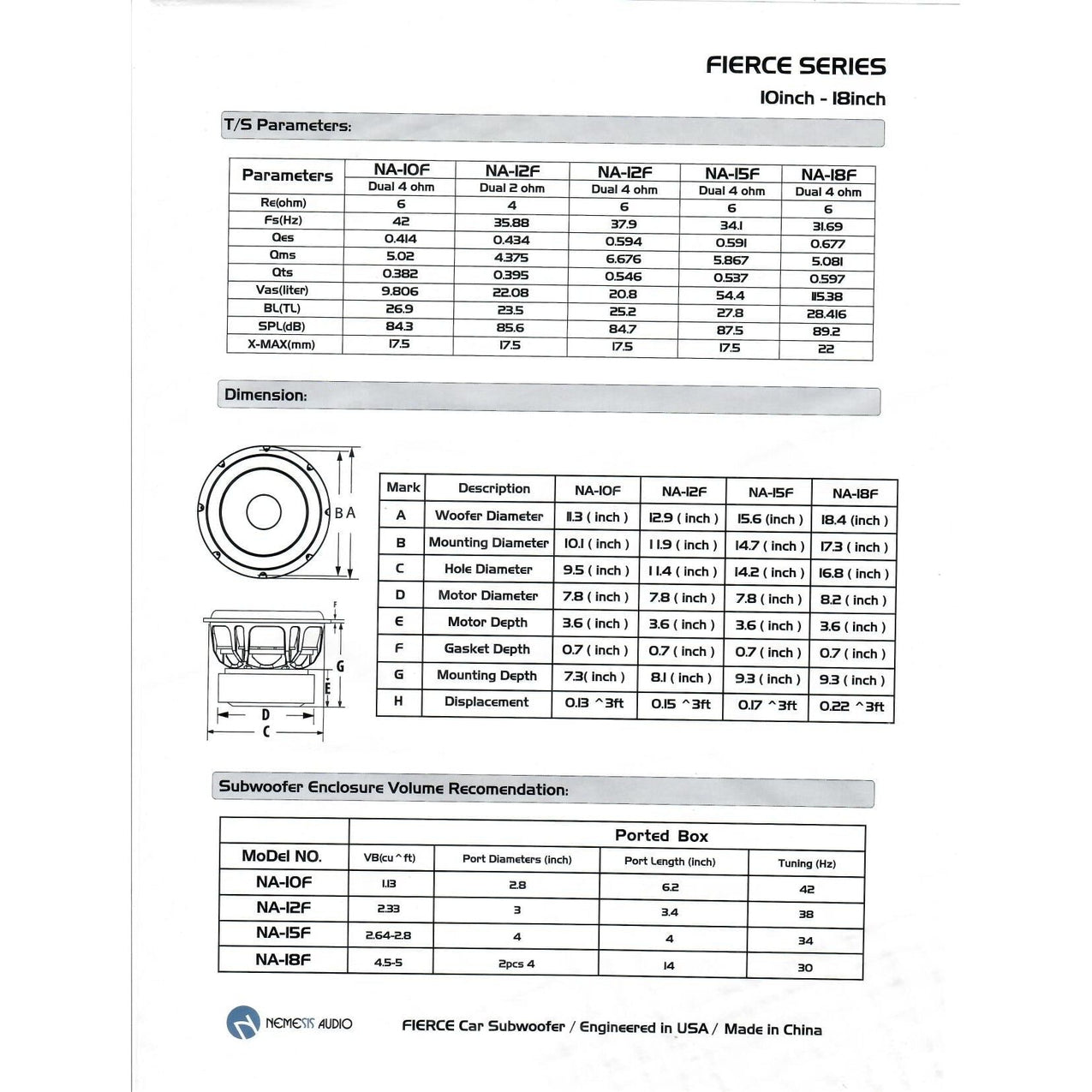 Nemesis Audio NA-15F 15" Car Subwoofer 1200 Watts DVC 4-Ohm