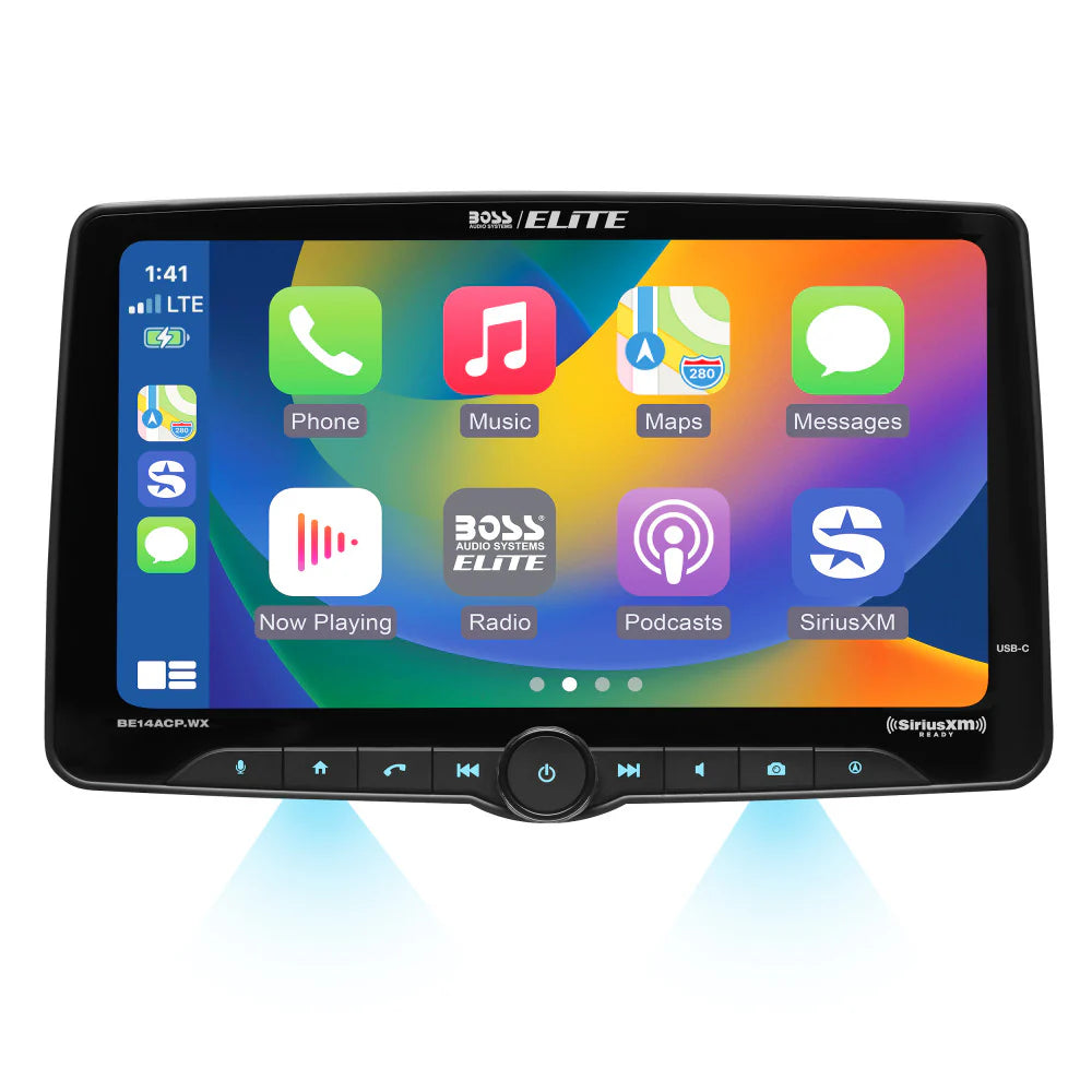 Boss Elite BE14ACP.WXC 14" Single Din Touchscreen w/ Wireless Apple Carplay/Android Auto XM Ready + Backup Camera