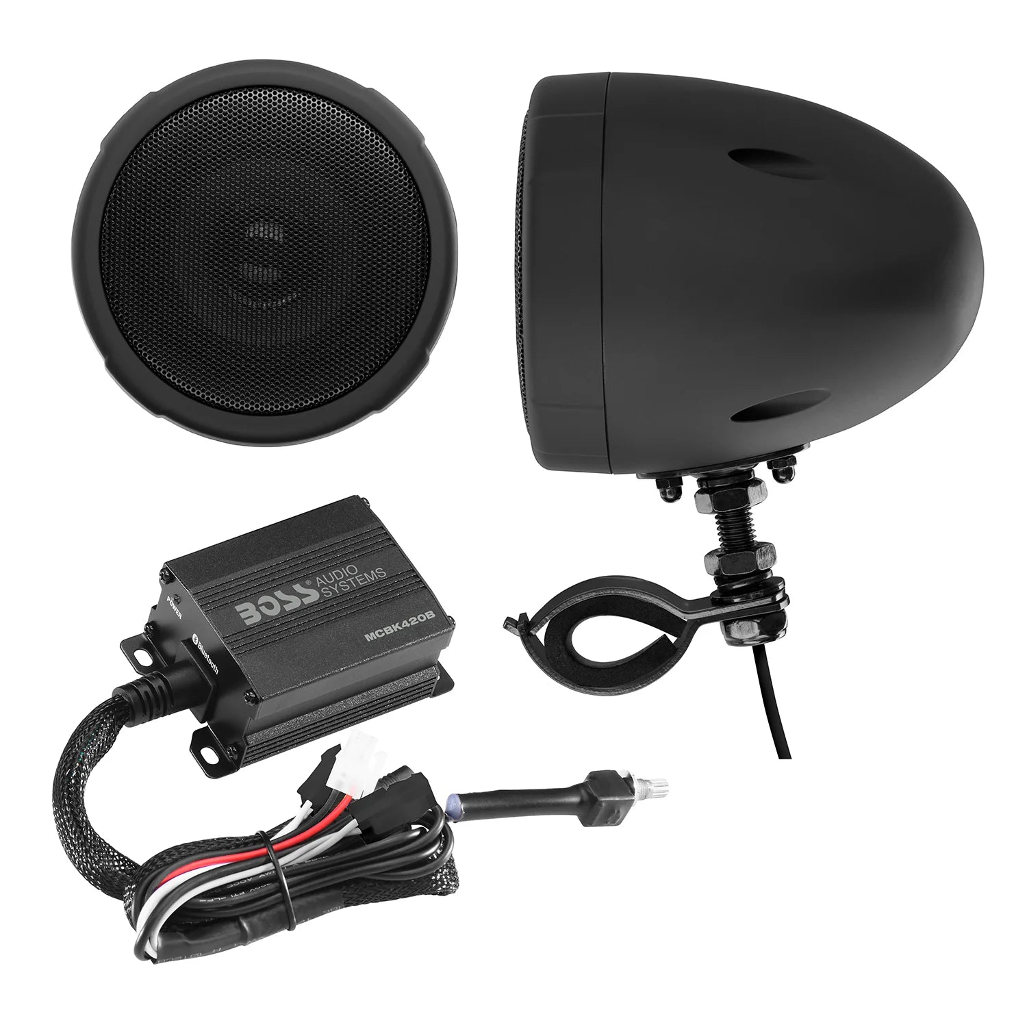 Boss MCBK420B Motorcycle Bluetooth Speaker System - Class D Compact Amplifier, 3 Inch Weatherproof Speakers