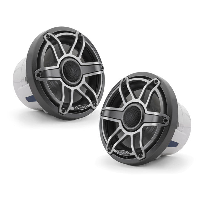 JL Audio M6-770X-S-GmTi 7.7" 250W Marine Coaxial Speakers-Gloss White Sports Grills (Pair)