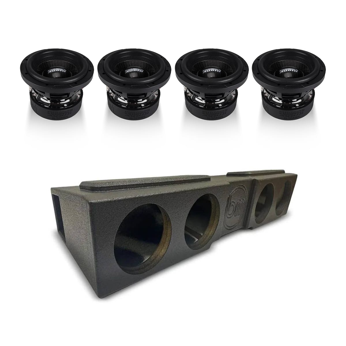 (4) Sundown M8 & Chevy Crew Cab 07-13 & 19-26 Quad 8" Subwoofer Bass Package