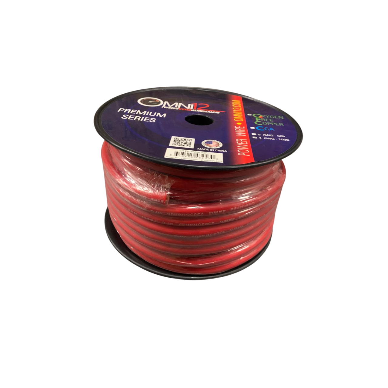 Omni12 O12P-PW4GOFC 4G 100% OFC Power Wire 100Ft - Red