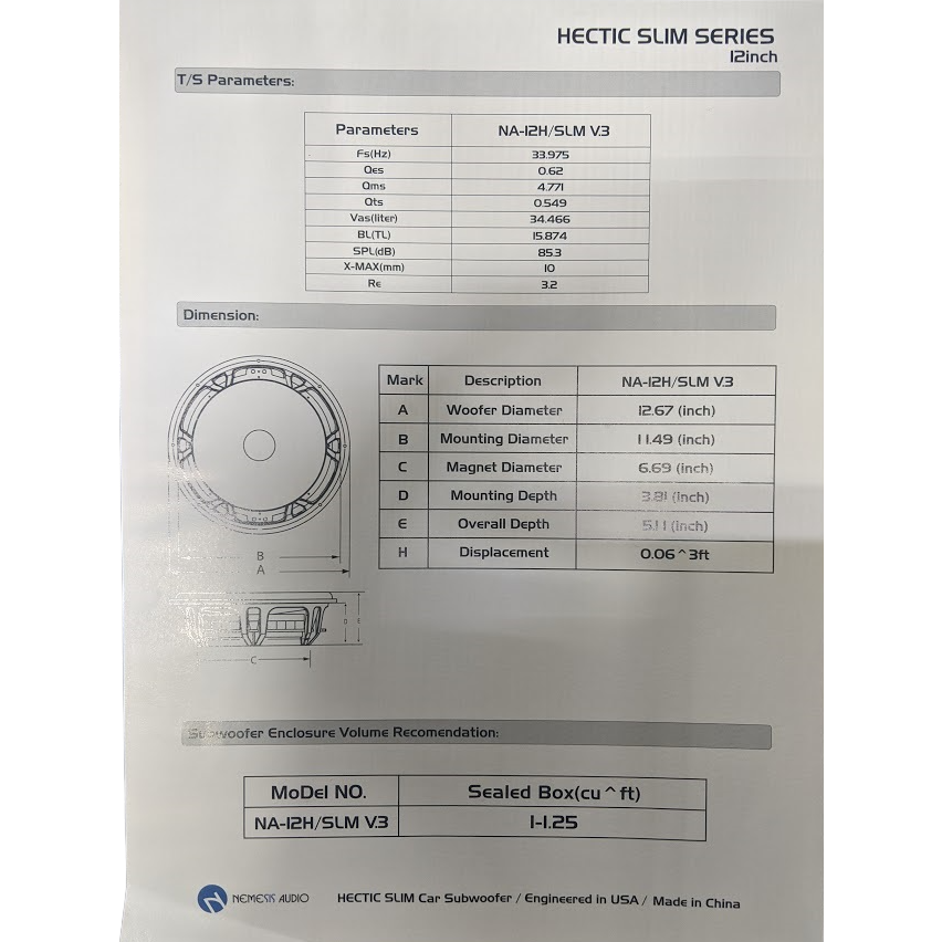 Nemesis audio 12 hectic series subwoofer sale