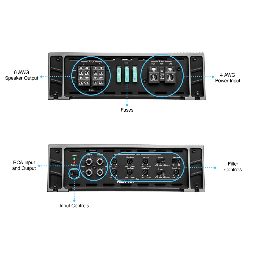NVX NBA401 800W RMS N-Series Class A/B 4-Channel Car Amplifier