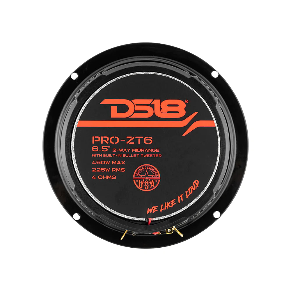 DS18 PRO-ZT6 6.5" Water Resistant Midrange Loudspeaker with Built-in Bullet Tweeter and Grill 450 Watts 4-Ohm (Single)