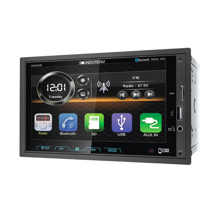 Soundstream VM-622HB 6.2" Double-Din Head Unit Digital Media Receiver Mech-Less Player With Android PhoneLink Device Mirroring, Bluetooth