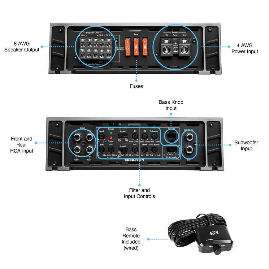 NVX NDA501 980W RMS N-Series Class-D 5-Channel Car Amplifier